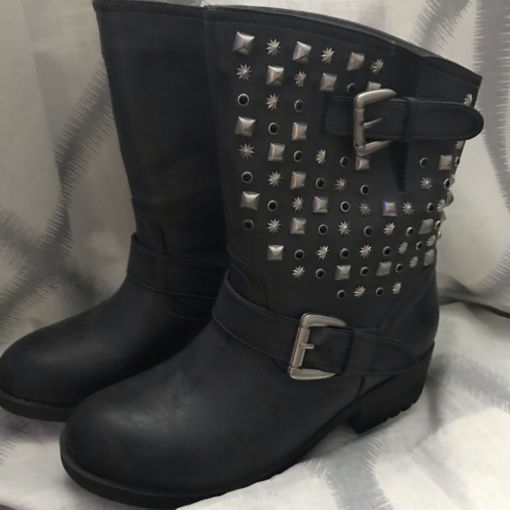 Grey studded boots